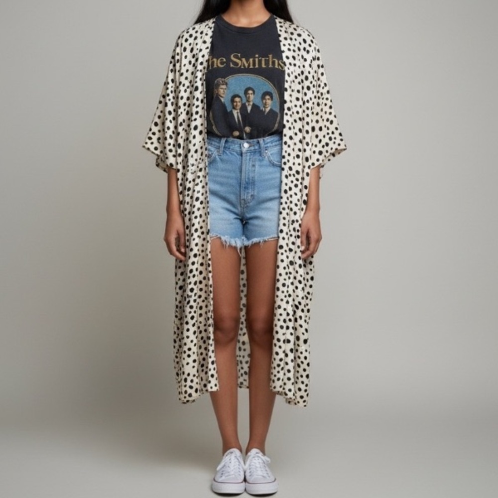 She Sky Black Cream Animal Print Midi Kimono boho casual chic Cover up vacation